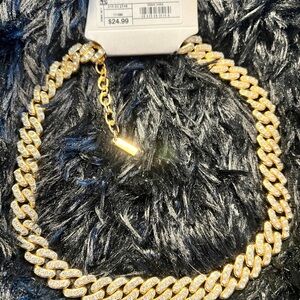Sugarfix Gold Chain and Crystal Necklace Choker - 16”-18.5” NWT